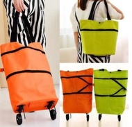東京仁 - (橙色) 2WAY 可伸縮手拉購物車(買餸車) / 側孭袋