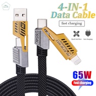 4 in 1 65W Super Fast Charging Mecha Data Cable Convertible Charging Dual Type-c Braided Charging Cable for Micro Usb C Lightning