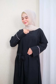 Abaya Basic Hitam Polos Bahan Wolfis Jetblack Premium S-XXL / Abaya Syar'i Remaja Terbaru/ Abaya Hitam Garis List Putih
