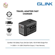 GLINK (PD100 W)--TRAVEL ADAPTER FAST CHARGER(100W) WITH 1*USB+3 TYPE-C SUPPORT TYPE-D CC287-BK