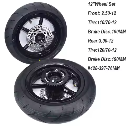 Motorcycle Super Road Tire Wheels 12inch Front Rim 2.50-12 with 110/70-12 and Rear 3.00-12 With 120/