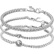 Original 925 Sterling Silver Sparkling Halo Mouse With Crystal Tennis Bracelet For Popular Bangle Bead Charm DIY Jewelry