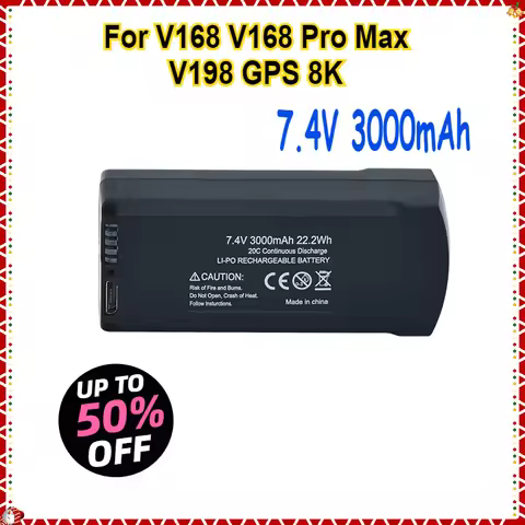 New V168 Pro Max 7.4V 3000mAh Lipo Battery Suitable for V168 V198 GPS 8K 3.7V 2000mAh Drone Charging