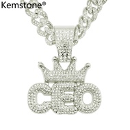 Kemstone Super Flash Crown CEO Letter สร้อยคอจี้คิวบาสำหรับผู้ชายเครื่องประดับฮิปฮอป
