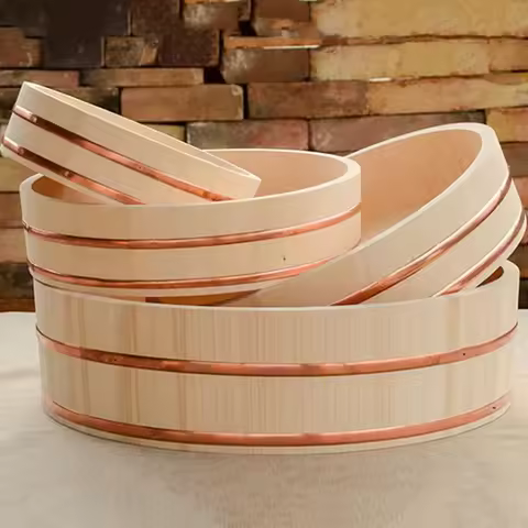Cuisine Sushi Bucket White Pine Wooden Korean Bibimbap Bucket Sushi Bowl Japanese Cuisine Wooden Buc