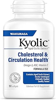 Kyolic Aged Garlic Extract Formula 150, Cholesterol and Circulation Health, Omega-3 90 Soft Gels (Packaging May Vary)