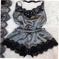 baju tidur wanita dewasa daster baju tidur perempuan Sexy suspender pajamas set renda plus sling piy