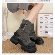 HD5 Retro British Style Short Boots Heightening Martin Boots Women's Shoes Women's Boots Women's Boo