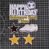 [CUSTOM NAME] Happy Birthday Cake Topper Football Bola Sepak Decoration Set Party Accessories Banner