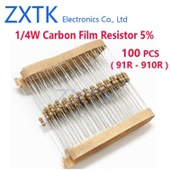 100PCS 0.25watt 1/4W Carbon Film Resistor 5% 91 ohm 91 100 120 150 180 200 220 240 270 300 330 360 3