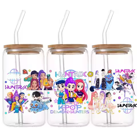 K-pop Demon Hunters Dtf Stickers UV Wrapping Prints Crystal Gifts Cartoon K Pop DIY Stickers