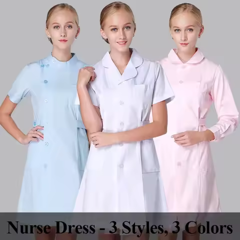 Nurse Uniform White Dress Coat Nurse Working Uniform Doctor Nurse Workwear Healthcare Gown Solid Col