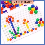 T4TOYS Board Beads Blocks for Kids with Beads Blocks Puzzle Building Nails Blocks Colorful Nails Peg