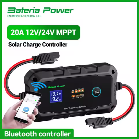 Bateria Power 20A 12V/24V MPPT Wireless Solar Charge Controller Intelligent Solar Panel Regulator 20
