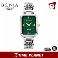 [Official Warranty] Bonia Sapphire Crystal Green Dial With Silver Strap Women Watch BNB10764-2393