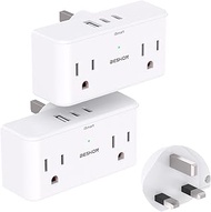 US to UK Ireland Travel Plug Adapter, Type G Travel Adapter with 4 Outlets and 3 USB(2 USB C), UK Po