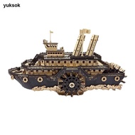 yuksok Steampunk Ship Puzzle Fit Wooden 3D Puzzle Collectible 3D Wooden Model for Desktop Display, H