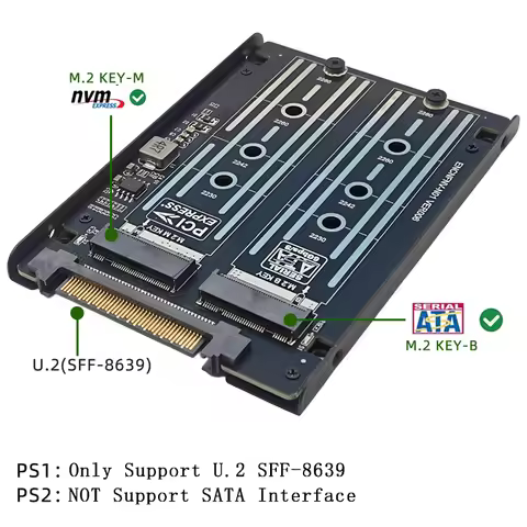 M.2 to U.2 Adapter M.2 NVME SSD or M.2 SATA Protocol SSD to U.2 SFF-8639 Converter Riser Card Suppor