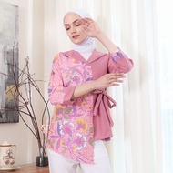 baju batik blouse kombinasi motif bunga blouse kombinasi batik soft - hijau l