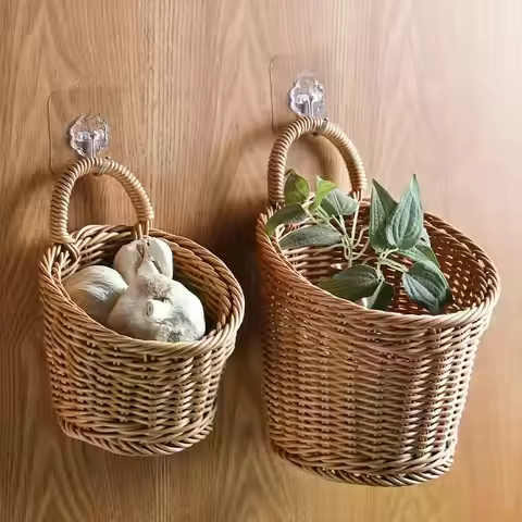 Kitchen Organizer Wall Hanging Storage Basket Woven Basket Decorative Flower Organizer Kitchen Table