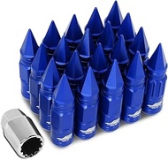 J2 Engineering LN-T7-012-15-BL Blue 7075 Aluminum M12X1.5 16Pcs L: 80mm Spiky Cap Lug Nut w/4Pcs Loc