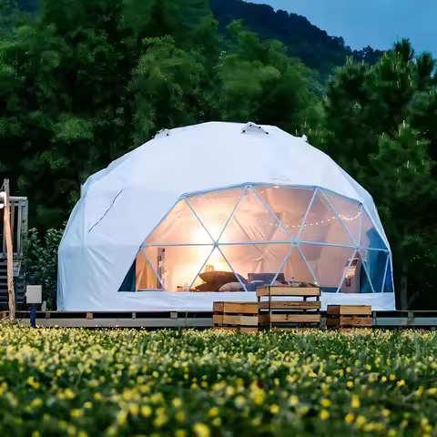 Factory Custom Outdoor Waterproof Geodesic Glamping Dome Tent with Loft Bed Design for 1-4 People