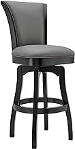 Armen Living Raleigh 30" Bar Height Swivel Barstool in Black Finish and Gray Faux Leather