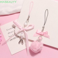 MXBEAUTY1 Y2K Phone Chain, Y2K Pink Hairball Mobile Phone Lanyard, Phone Accessories Sweet Ribbon Ba