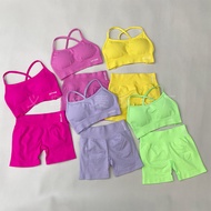 DFYNE Cross Back Bra High Elastic Peach Hip Shorts Suit Yoga Fitness Sports Women