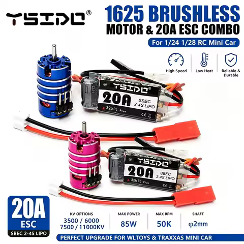 Brushless Combo 1625 3500/6000/7500/11000KV Motor 20A ESC for 1/24 1/28 RC Model Mini Car Wltoys Tra