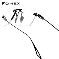 FONEX Titanium Glasses Frame Men New Rimless Square Matte Eyeglasses Optical Frame Eyewear Act-fix