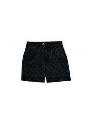KLOSET Detail Denim Shorts  (AW21-P001) กางเกงขาสั้นผ้าพื้น เดินลาย