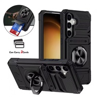 Armor Magnetic Rotated Ring Kickstand Wallet Case With Card Holder For Samsung A27 A17 S25FE X Cover
