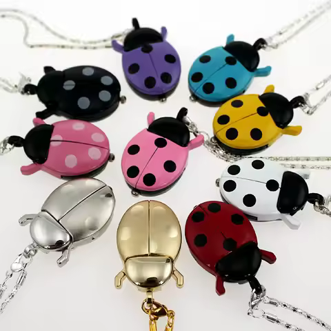 Free Drop Shipping Elegant Hot Popular Fashion Colorful Ladybug Fob Clock Necklace Pocket Pendant Dr