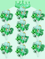 8入組皇冠&amp;恐龍形狀鋁箔氣球套裝,恐龍主題綠色顏色氣球