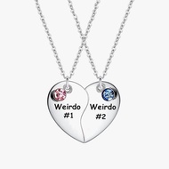 Crystal Charm Weirdo 1 Weirdo 2 Heart Pendant Necklace Stainless Steel Best Friends Sisters Couple N