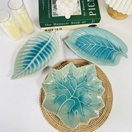 Celadon set จานเซรามิค จานศิลาดล สีฟ้า ลายใบไม้
