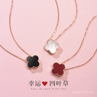 Wear S999 Four-Leaf Clover Free Girlfriend Pendant Lucky Agate Female Shell Double-Sided Pure Silver