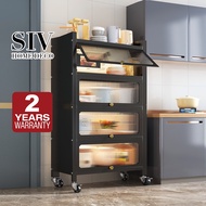 ♞Siv 3-5 Layer Kitchen Cabinet Storage Organizer Kitchen Rack Shelf With Pull-Out Doors &amp; Wheels