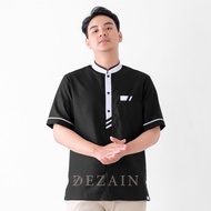 DEZAIN Baju Koko Hitam Kombinasi Putih Lengan Pendek KK2201 / baju koko lengan pendek pria dewasa / baju muslim lengan pendek pria dewasa