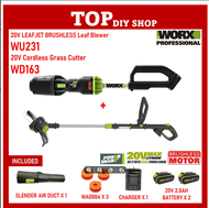 WORX Grass Trimmer WD163 20V Cordless Grass Cutter+WORX Blower Cordless WU231 Leaf Blower Leaf Jet Air Blower Brushless