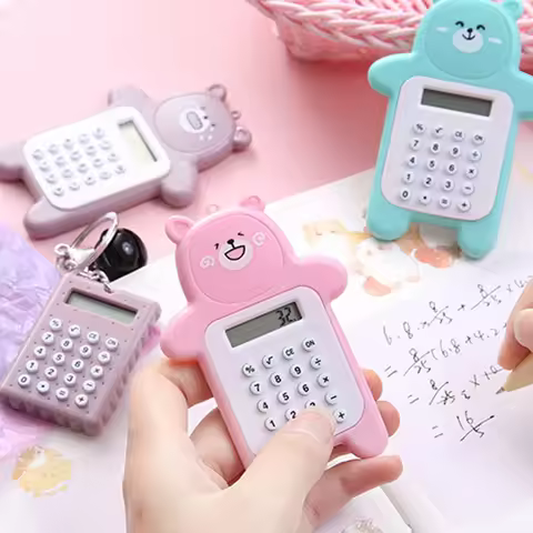 Mini Bear Digit Calculator Portable Cute Calculator Pocket Size 8 Display Cartoon Bear Cute Creative
