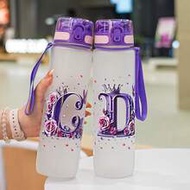 1pc 1000ml/32oz Plastic Water Bottle With Handle And Straw, 3D Printed With 26 Letters, Butterfly An