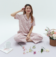 SliptoSleep - Pink Camomile Pants set ชุดนอนโนบรา