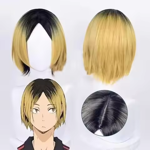 Kozume Kenma Cosplay Wig 30cm Short Golden Black Dyed Kenma Kozume Anime Wigs Heat Resistant Synthet