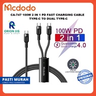 Mcdodo CA-7470 2 in 1 PD Fast Charging Cable Type-C to Dual Type-C 100W with LED for Laptop Mobile Phone