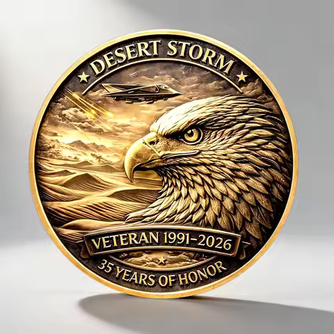 2D UV The 35th Anniversary Dust Storm Operation Souvenir Coin 1991-2026 35 Years of Honor Gold Plate