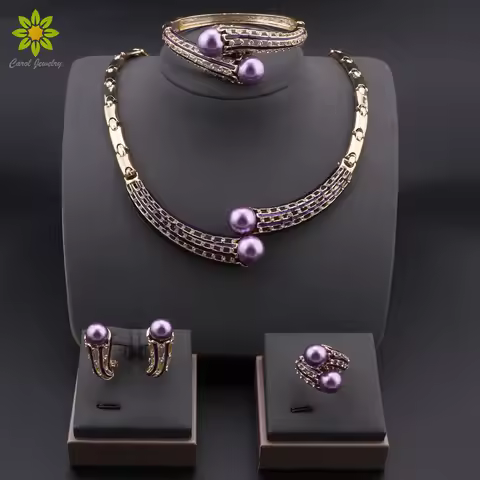 Gold Color Jewelry Sets Women Brand Jewelry Set/ Wedding Accessories For Women Simulated Pearl Cryst