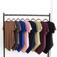 Pluffyschoice Donna Asymmetrical Short Sleeve Top Women's Top Asymmetrical Jersey basic fitted shirt