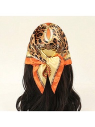 1入組多色豹紋和鏈印花60cm方形圍巾